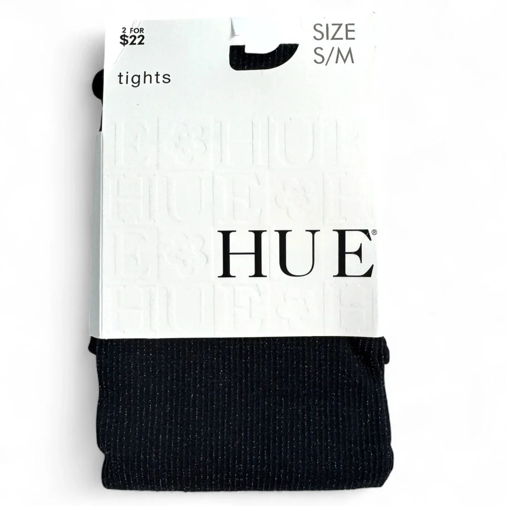 Hue Womens Black Lurex Rib Control Top Tights Size S/M‎ Shimmer Tights